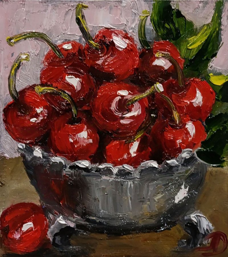 熟透的樱桃 原创艺术 甜食艺术 浮雕油画 - 海报/装饰画/版画 - 棉．麻 红色