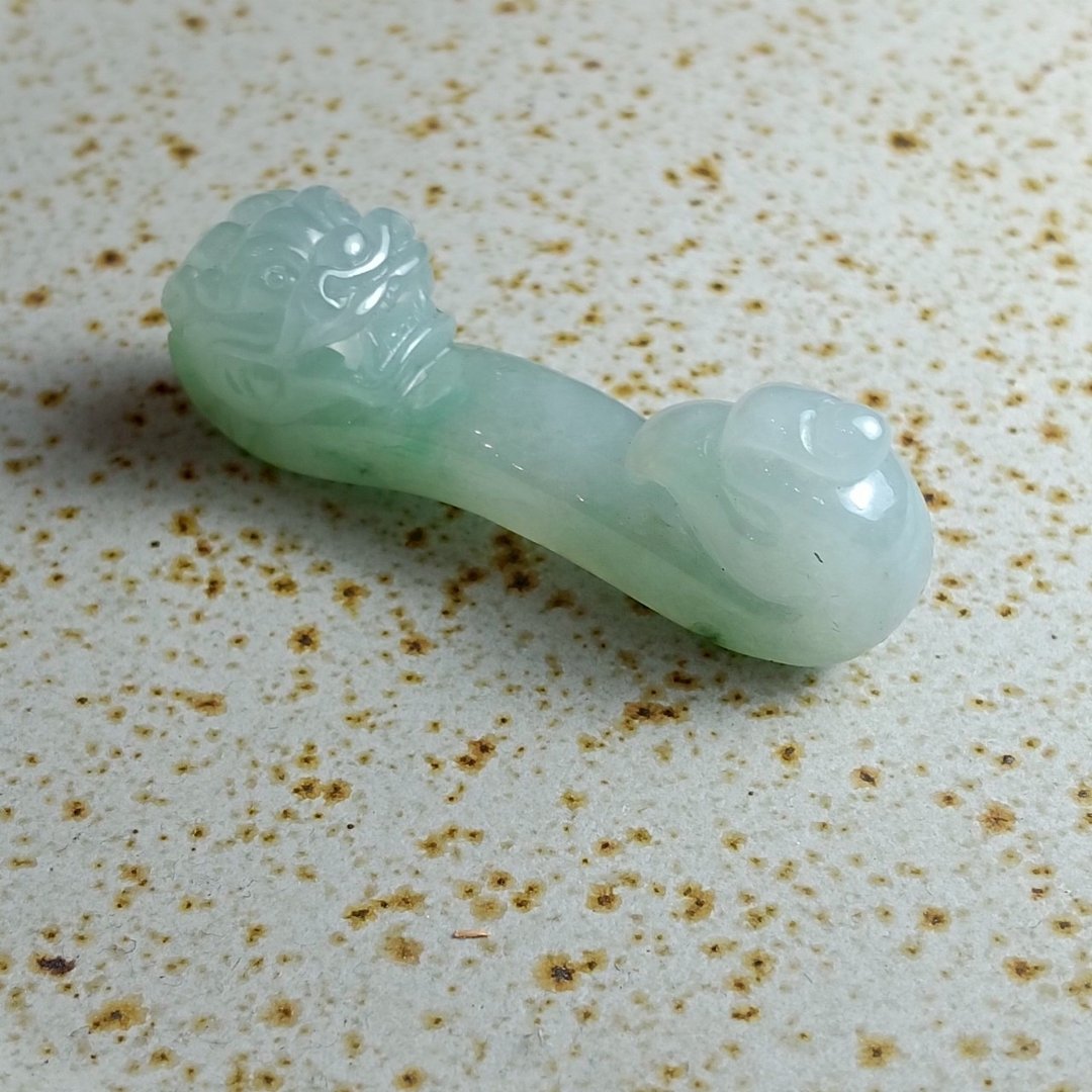J0123天然翡翠A货 . 冰糯晴水绿龙凤如意.顺利成功.摆件. - 摆饰 - 玉石 