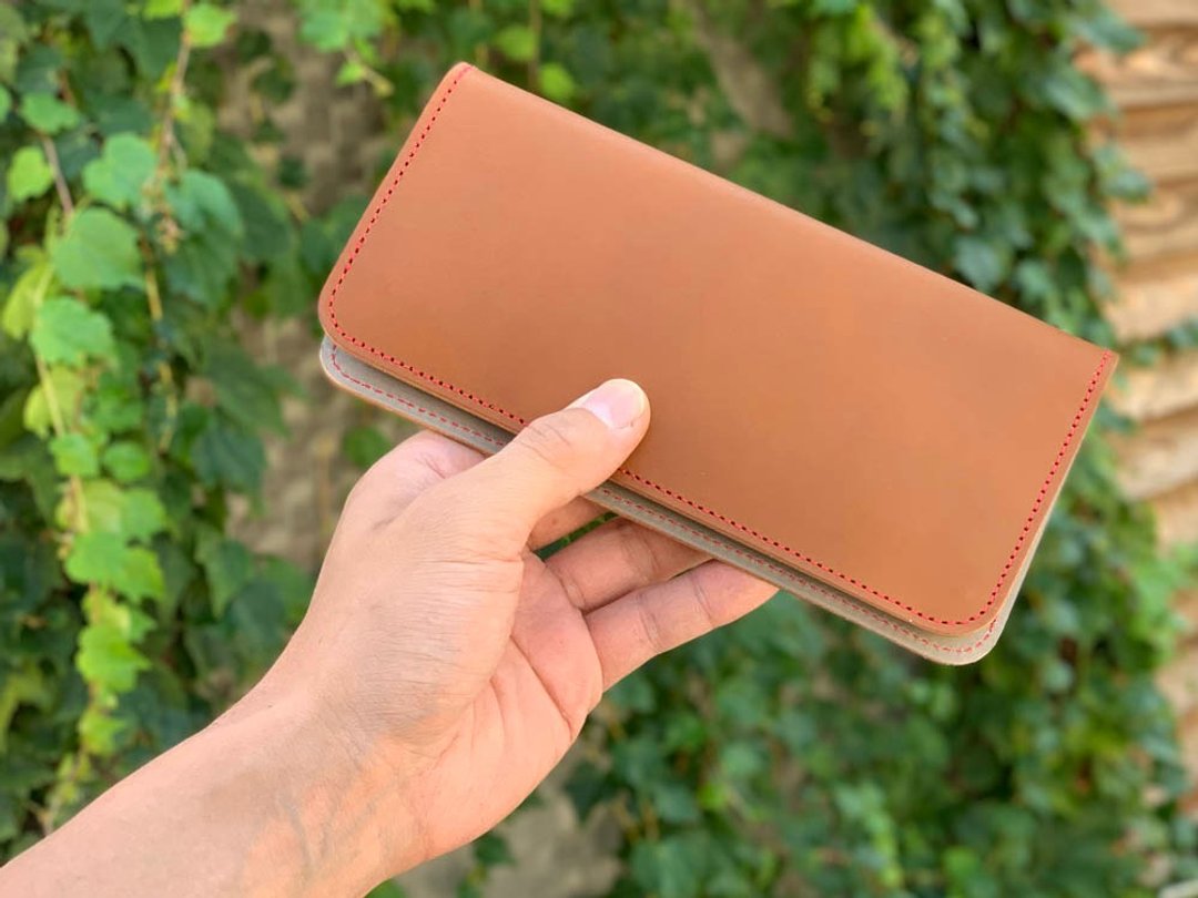 LONG Men's Like MIX Long Flat Long Wallet Flat Slim LFW-BOHNO-R - 皮夹/钱包 - 真皮 咖啡色