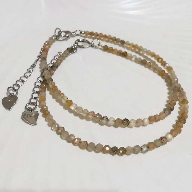 天然月光石 太阳石|925银 极细手链 手作 定制化 - 手链/手环 - 水晶 橘色