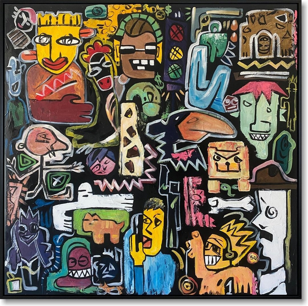 画布上的抽象彩色超现实面孔绘画城市抽象涂鸦艺术 - 墙贴/壁贴 - 压克力 多色