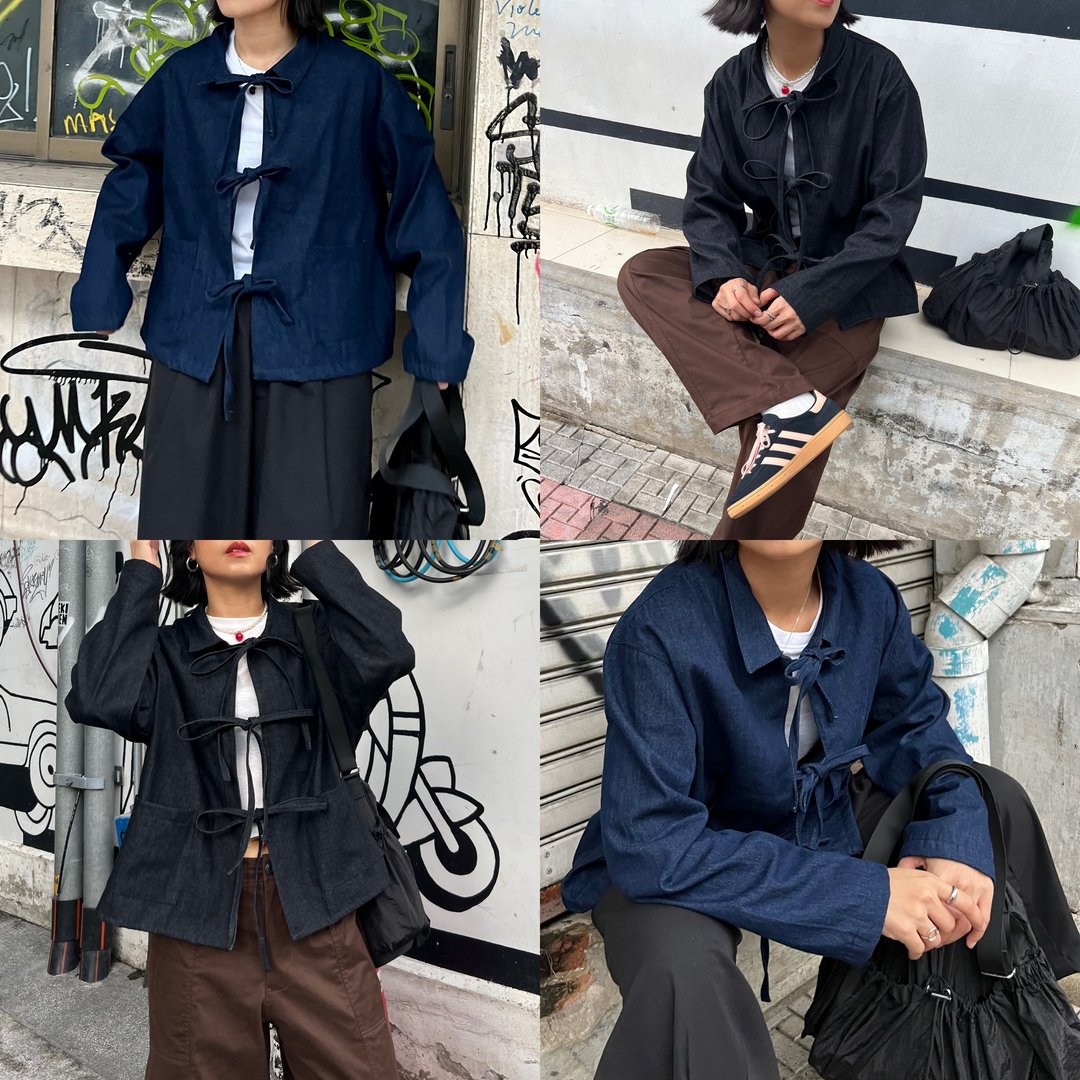 Ribbon Jacket 绑带设计牛仔外套 - 女装休闲/机能外套 - 其他材质 黑色