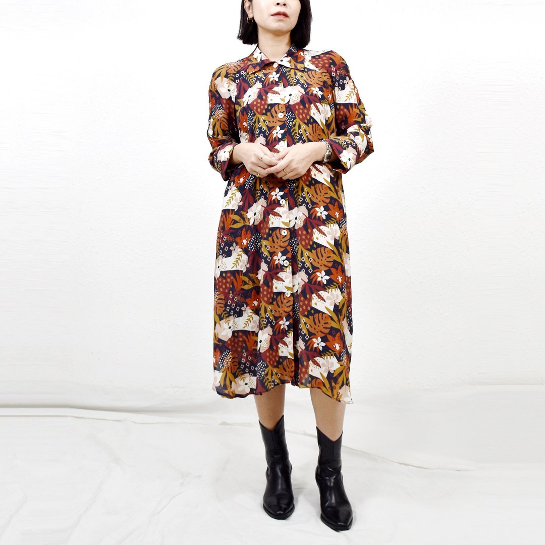 Delicate Shirt Dress 花花拼图真丝宽松衬衫连衣裙 - 洋装/连衣裙 - 丝．绢 