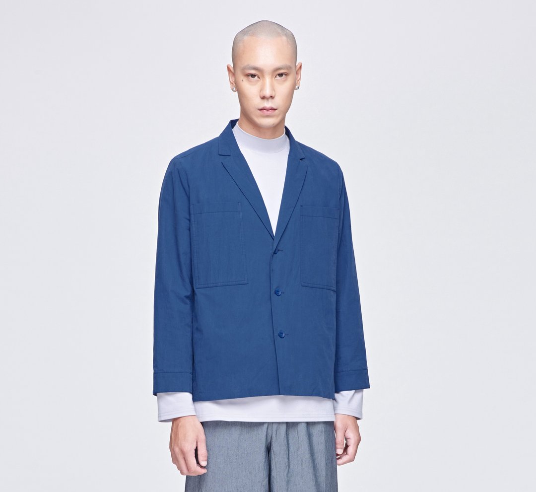 大口袋西装领工作外套 - 男装外套 - 棉 蓝色
