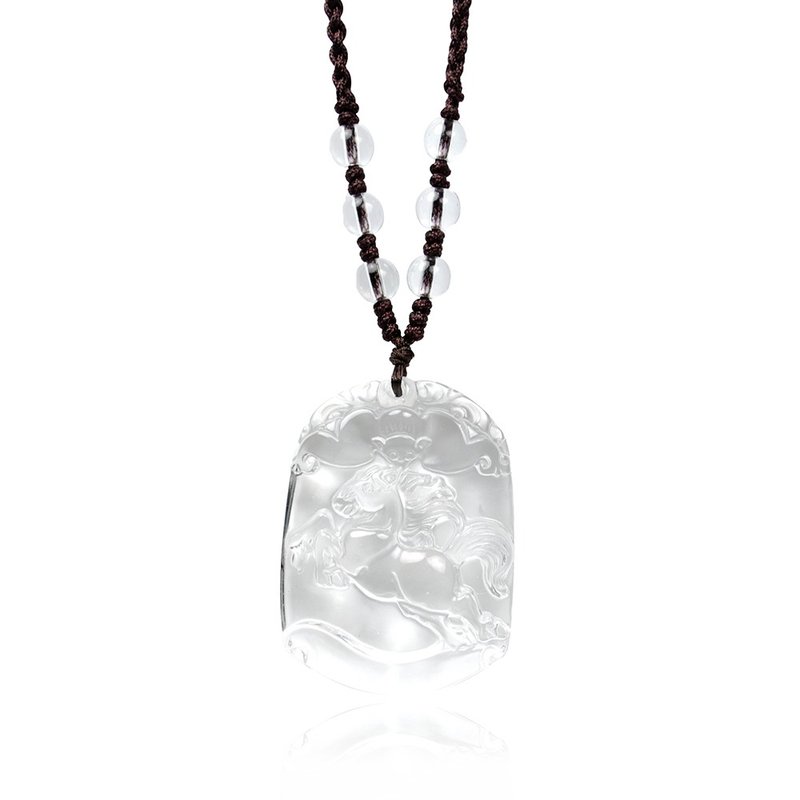 【正佳珠宝】白水晶 十二生肖 马 白水晶吊坠 可调式棉绳吊坠 - 项链 - 水晶 透明