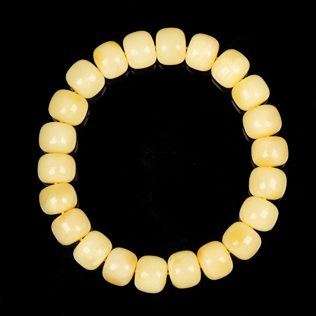 【正佳珠宝】蜜蜡琥珀 顶级纯白蜜 苹果老型珠 10x10mm - 手链/手环 - 半宝石 多色