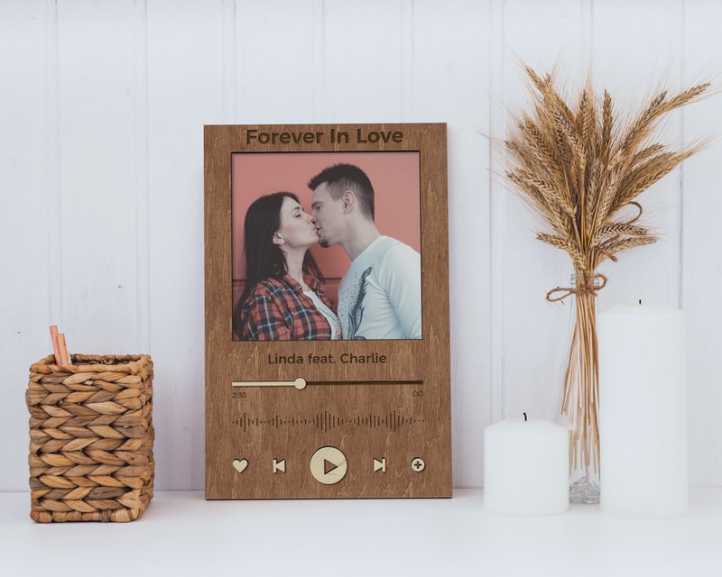 Personalized wooden music plaque Single 20x20 cm photo frame Custom color plaque - 墙贴/壁贴 - 木头 咖啡色
