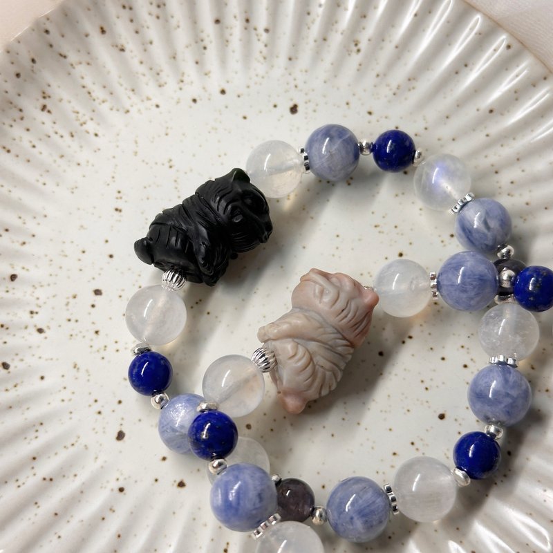 虎爷守护的泡泡宇宙 虎爷手链 蓝晶手链 蓝月光 牛仔蓝晶 堇青石 - 手链/手环 - 半宝石 蓝色