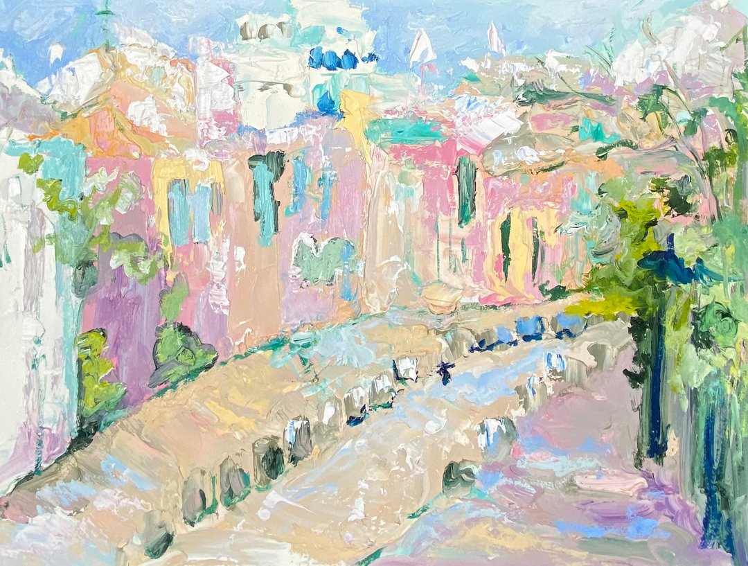 蒙马特市景画 纸板油画 印象派艺术 美术馆 原创艺术 - 墙贴/壁贴 - 其他材质 粉红色