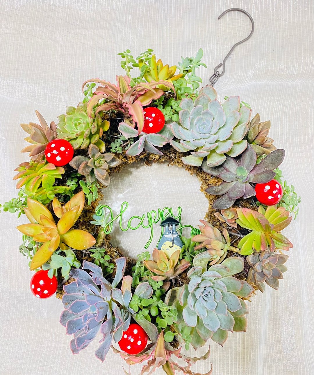 疗愈多肉花圈 大26cm 升官乔迁 婚礼 生日 交换礼物 - 植栽/盆栽 - 其他金属 