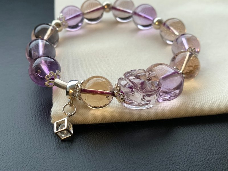 天然紫黄晶貔貅手链 925银配件 12mm - 手链/手环 - 水晶 多色