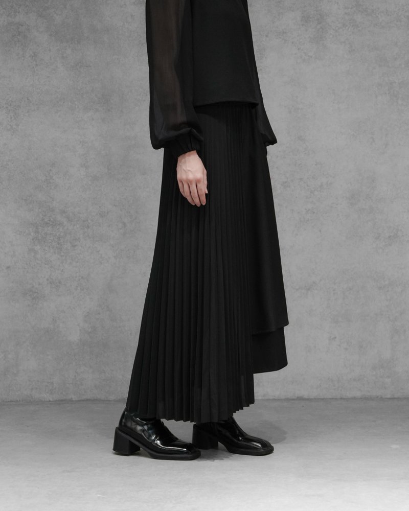 MUKK DESIGN 单边百褶双层裙 - 裙子 - 聚酯纤维 黑色