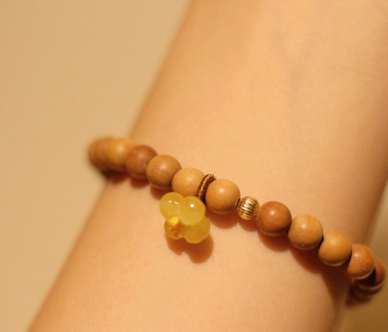 印度 天然老山檀珠 蜜蜡桂花  设计手串手持s - 手链/手环 - 木头 咖啡色