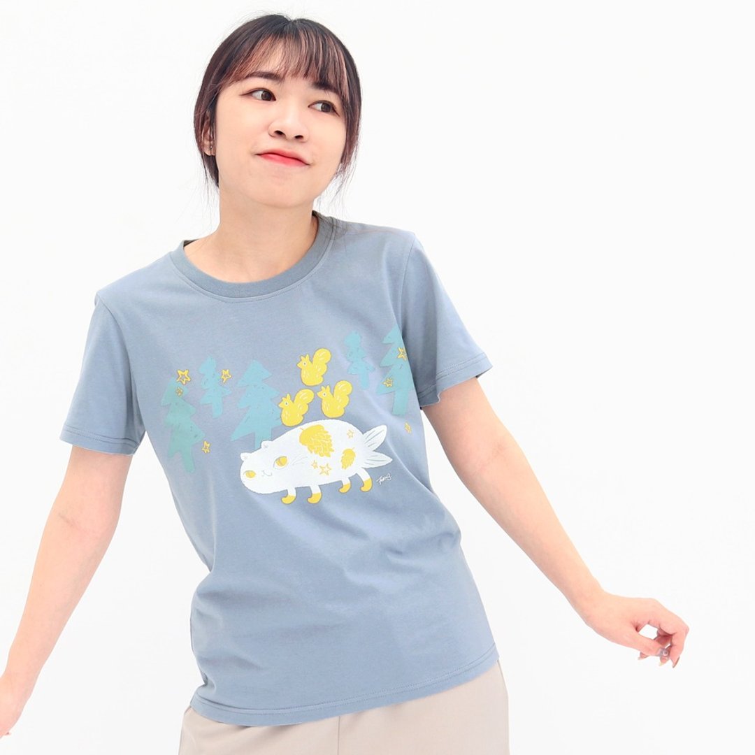 果果好朋友 - 纯棉短袖tshirt 猫 - 女装 T 恤 - 棉 蓝色