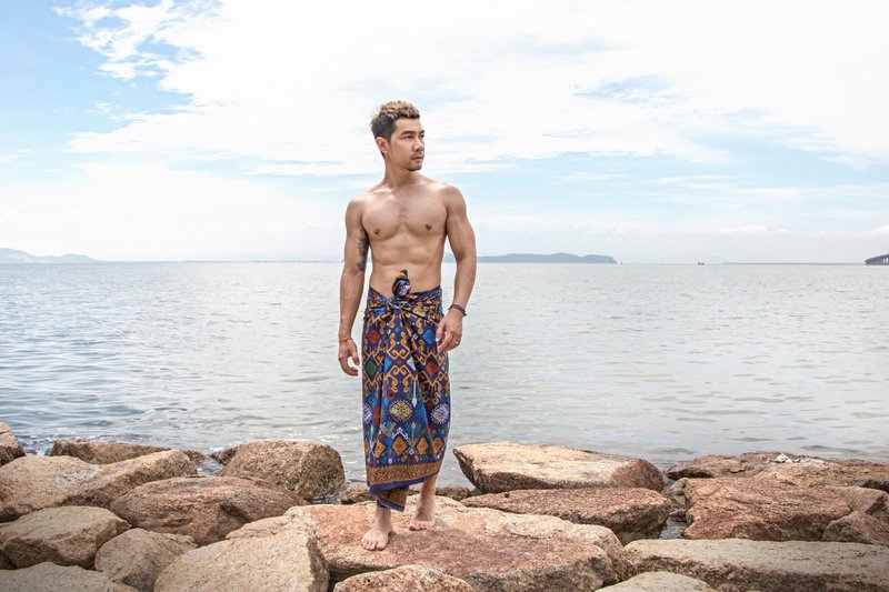 Phalawan Sarong in Blue - 男士长裤 - 棉．麻 蓝色
