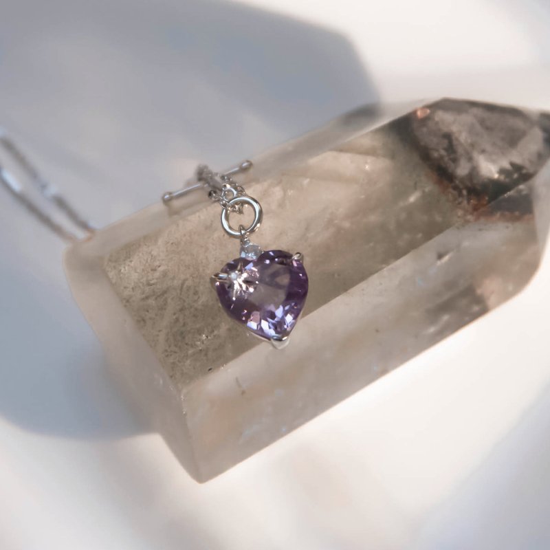 心形 紫水晶 银镀白金项链 - Heart - 项链 - 银 银色