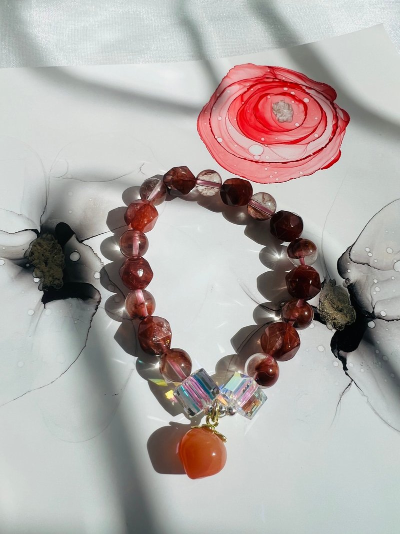 红胶花火鳯凰玛瑙小桃子设计款手链 - 手链/手环 - 水晶 红色