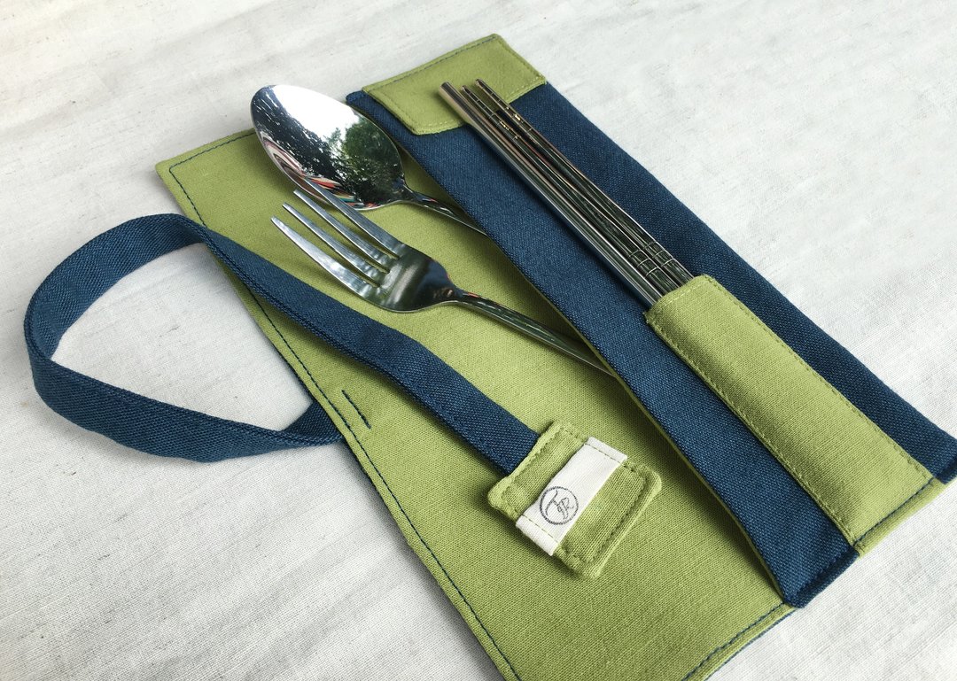环保餐具组 - 含餐具 - 丹宁蓝 - 餐具袋 餐具包 餐具套 收纳袋 - 餐刀/叉/匙组合 - 棉 蓝色