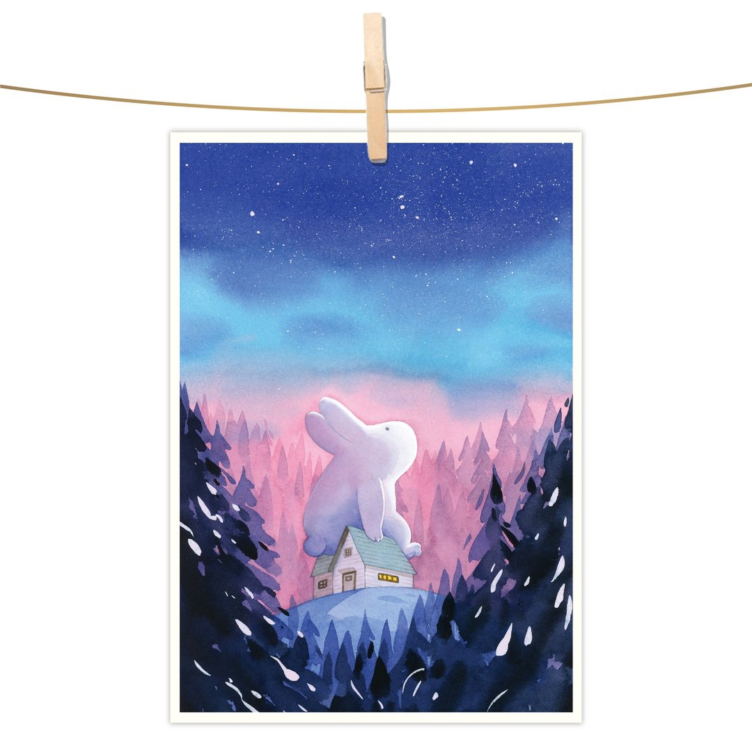 afu水彩插画明信片 - 安静的时候 - 卡片/明信片 - 纸 粉红色