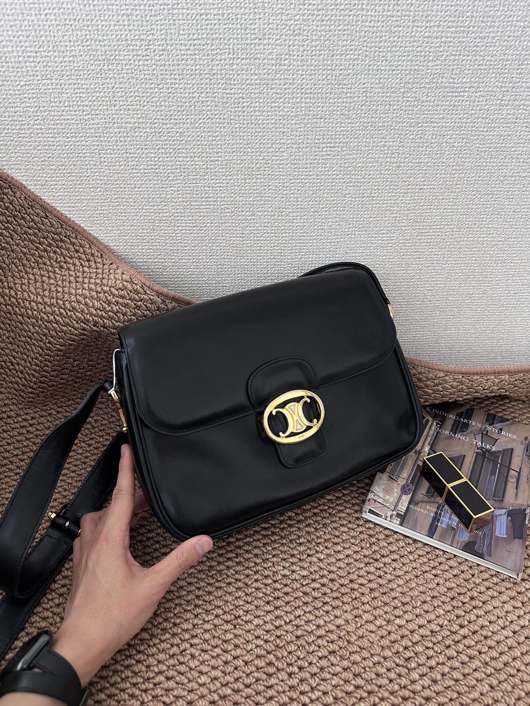中古包 CELINE 思琳 凯旋门金扣 复古肩背包 - 侧背包/斜挎包 - 真皮 黑色