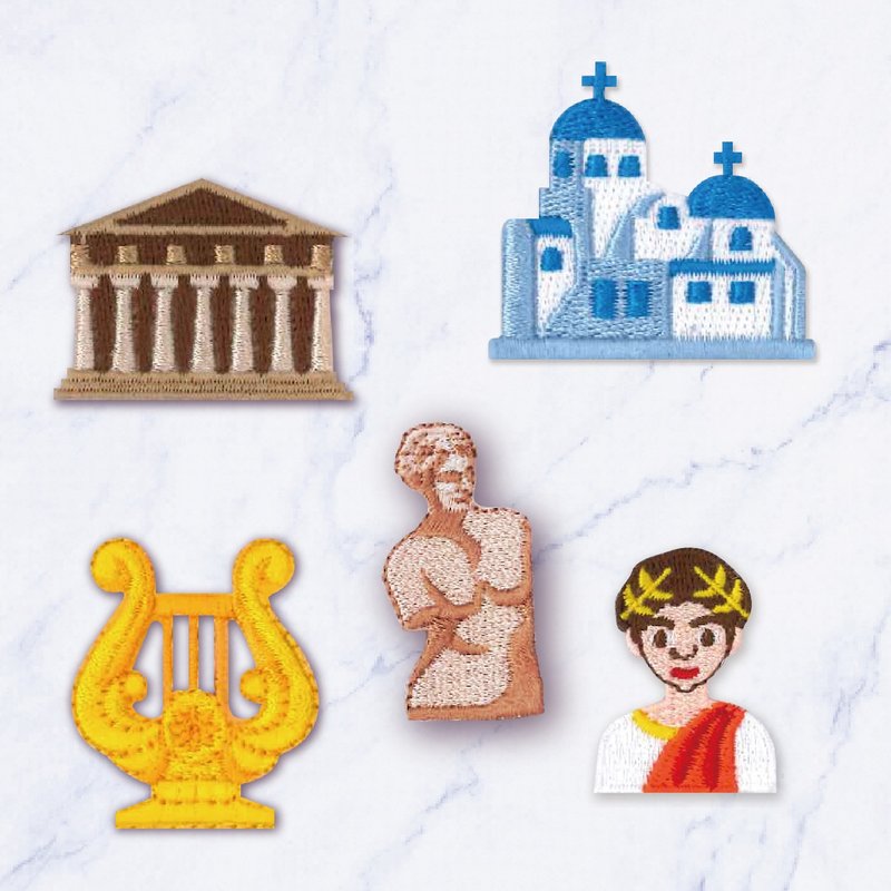 【刺绣贴纸】希腊|圣托里尼|希腊神殿|里拉琴 - 贴纸 - 绣线 