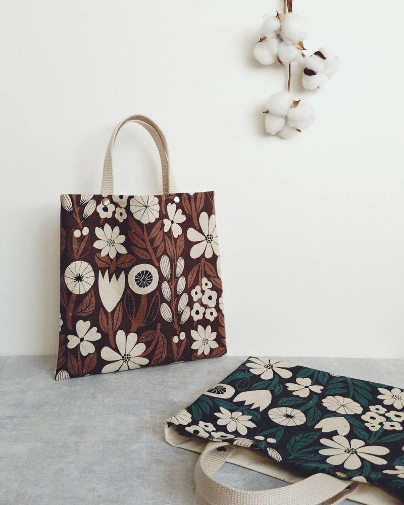 现货!【BSQ/方形扁提袋(小)】各种白色花 内有双口袋 日本 帆布 - 手提包/手提袋 - 棉．麻 多色