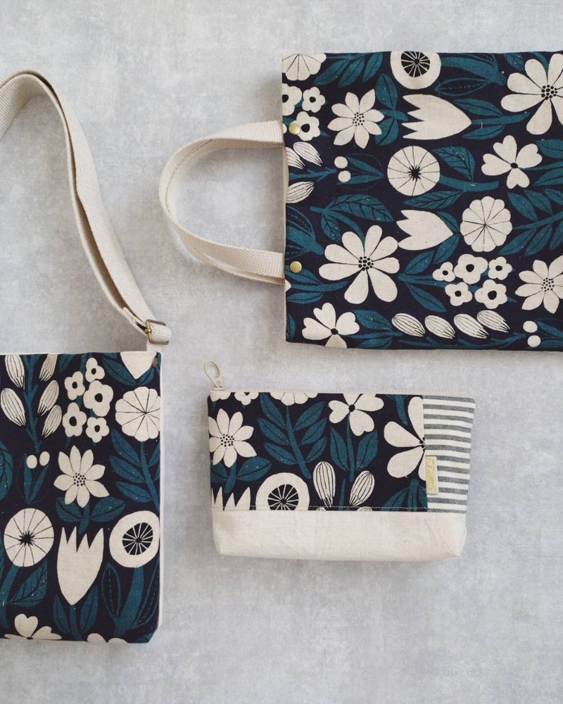 现货!【BSQ/方形扁提袋(小)】各种白色花 内有双口袋 日本 帆布 - 手提包/手提袋 - 棉．麻 多色