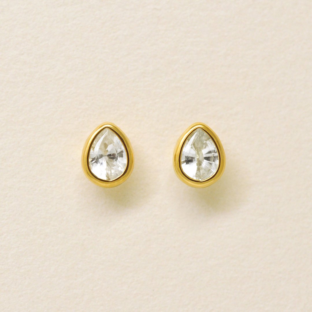【Second Earrings】 18K 黄金白蓝宝石露珠耳环 - 耳环/耳夹 - 贵金属 