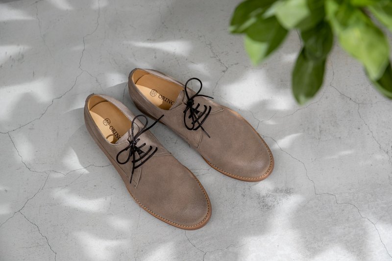 Double stitch反毛皮德比休闲鞋 极简灰 - 男款休闲鞋 - 真皮 灰色