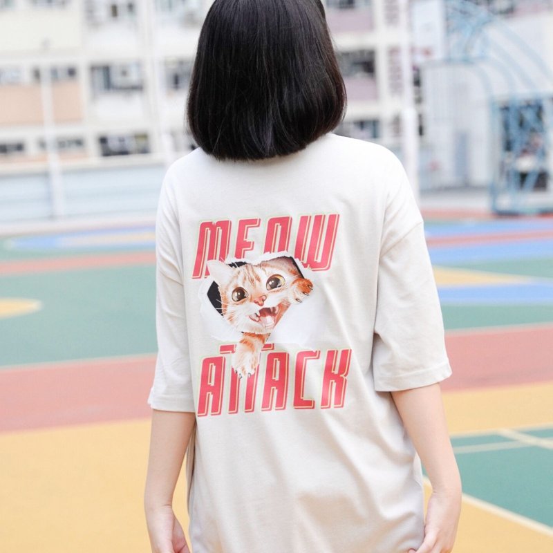 【CREEPS】Meow Attack V2 宽松重磅印花T恤 210g - 男装上衣/T 恤 - 棉．麻 多色