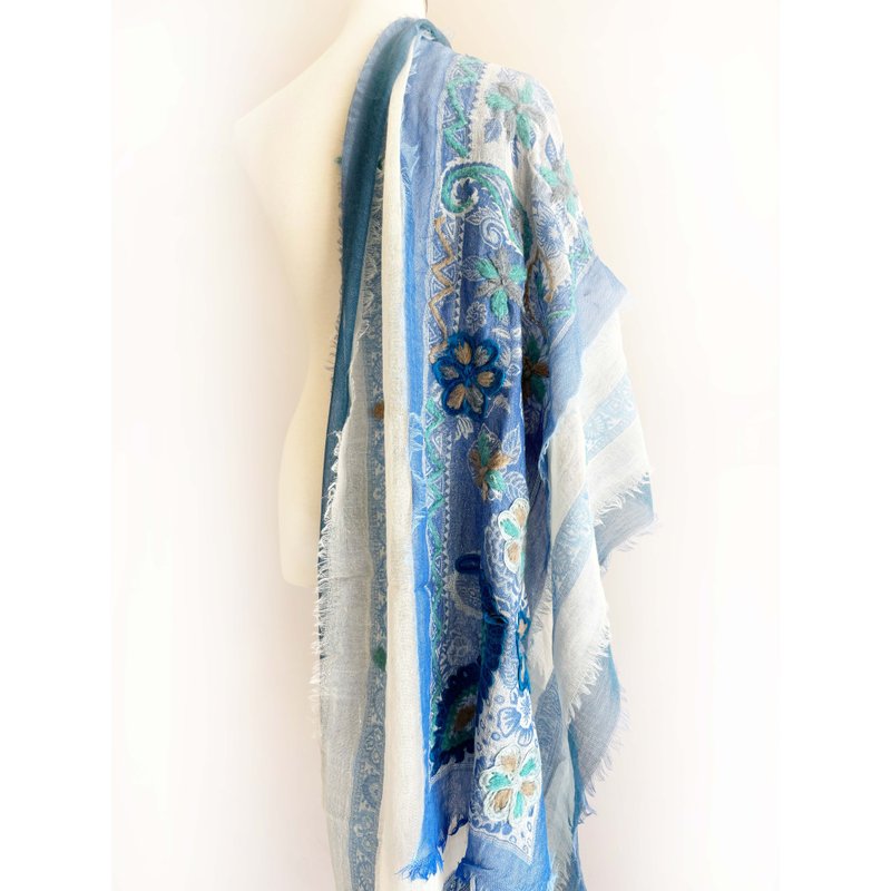 印度水煮羊毛围巾披肩/生日礼物/圣诞节交换礼物 - 围巾/披肩 - 羊毛 蓝色