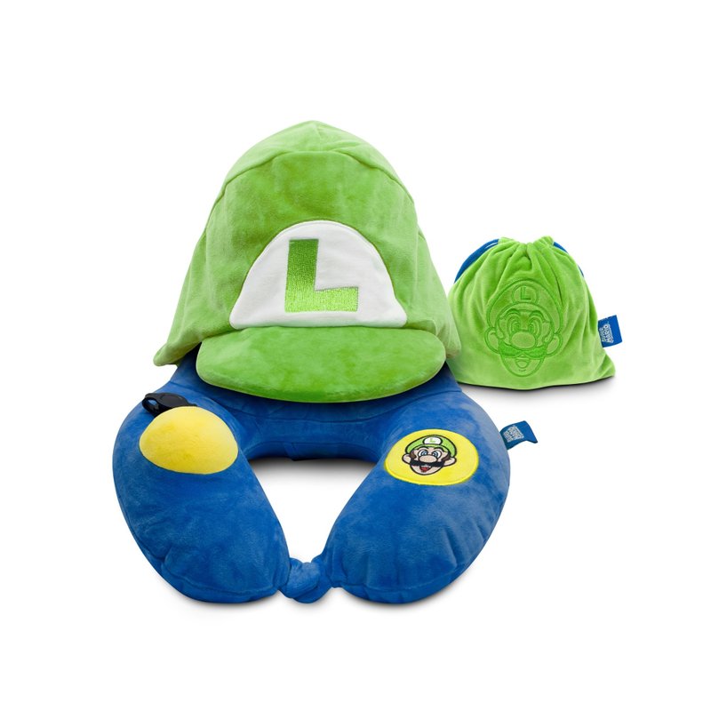 【全球首发】官方授权 Super Mario 3D Luigi 连帽充气枕 - 颈枕/旅行枕 - 聚酯纤维 