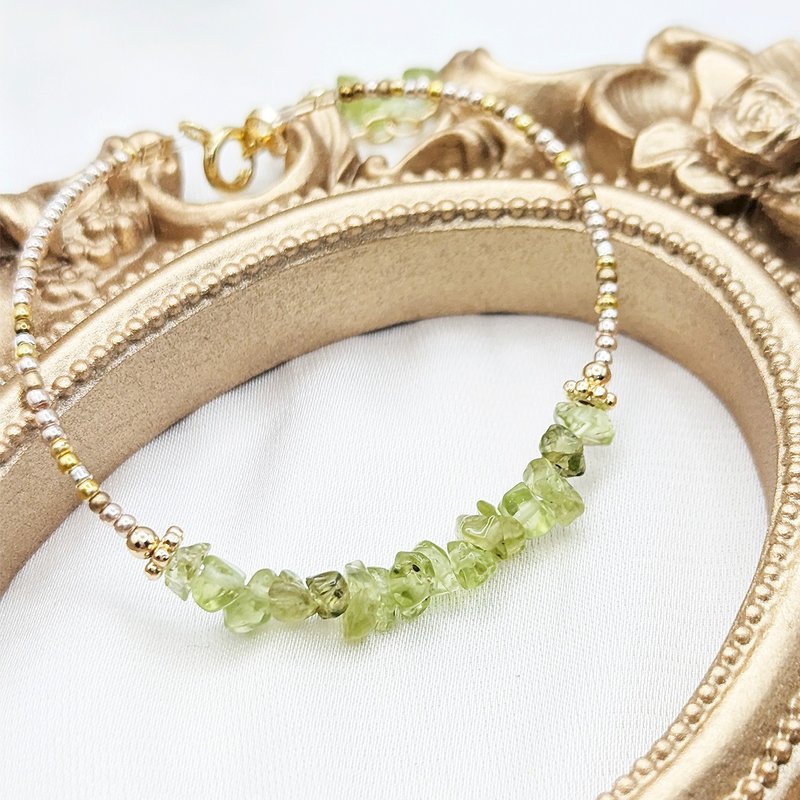 轻 • 珠宝 天然水晶 橄榄石 Peridot 镀14K金 极细手链 - 手链/手环 - 水晶 