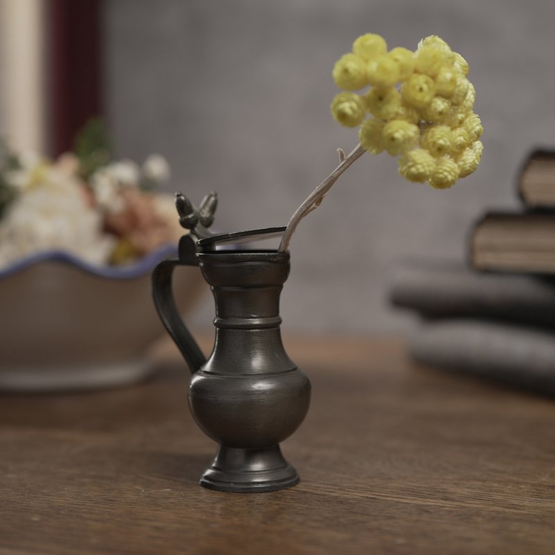 荷兰锡制附盖橡实小水壶/花器 - 花瓶/陶器 - 其他金属 灰色