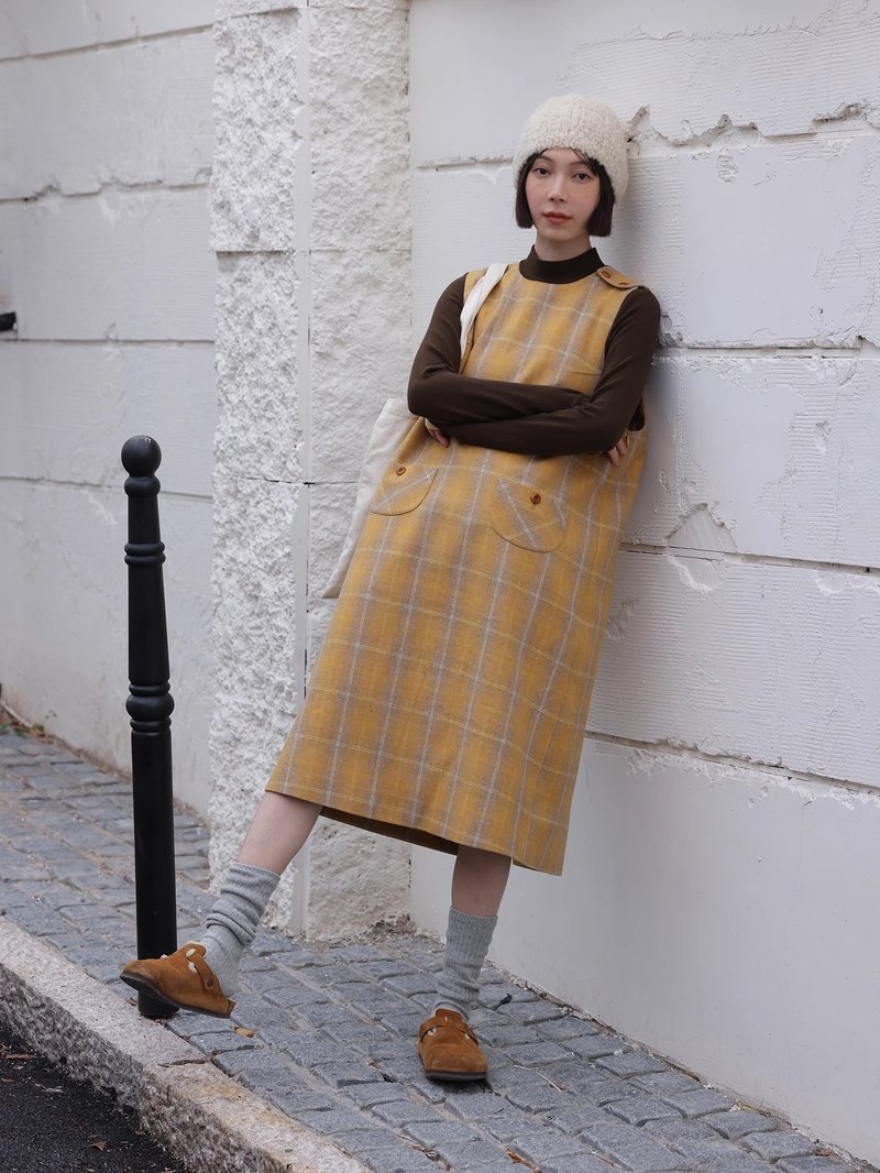 oddmaker复古格子背心无袖毛呢背心裙女秋冬季设计感显瘦百搭长裙 - 洋装/连衣裙 - 羊毛 