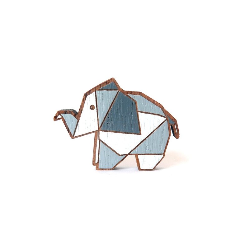 大象木制别针 - 胸针 - 木头 灰色