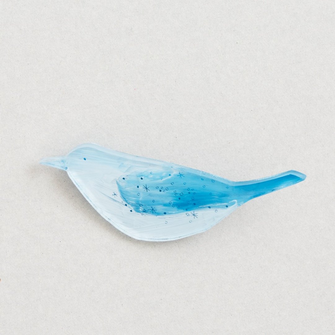 手绘胸针 别针【鸟】水蓝色调 - 胸针 - 压克力 蓝色