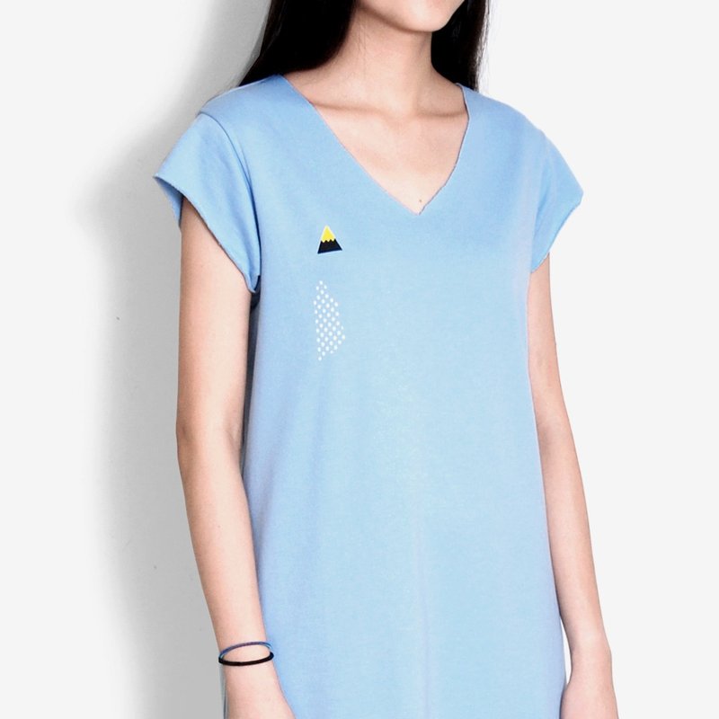 【最后一件】二维度山脉团子甜汤／不修边休闲洋装－宁静蓝 - 洋装/连衣裙 - 棉．麻 蓝色