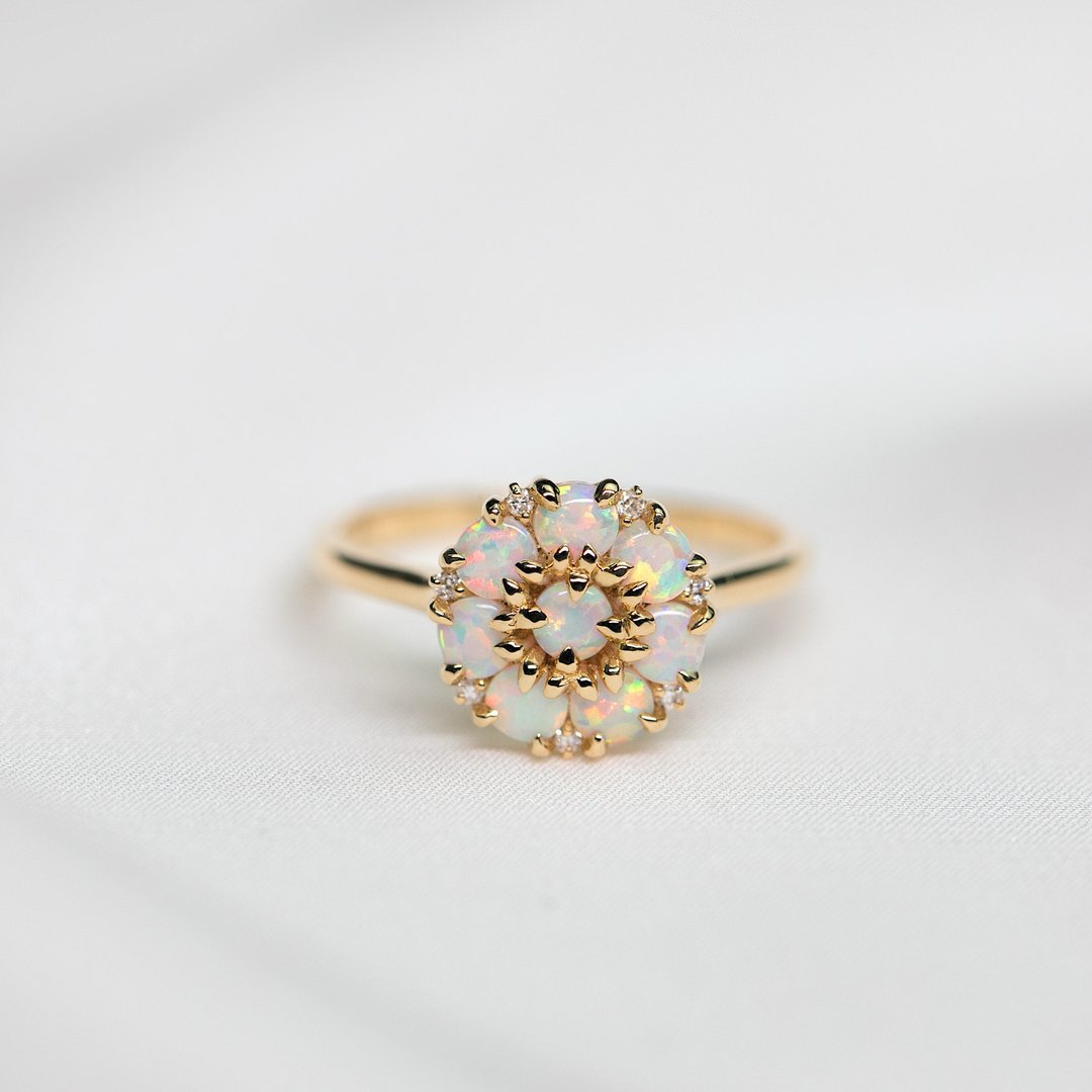 【PurpleMay Jewellery】纯18K金澳宝蛋白石钻石戒指婚戒订制R044 - 戒指 - 宝石 透明