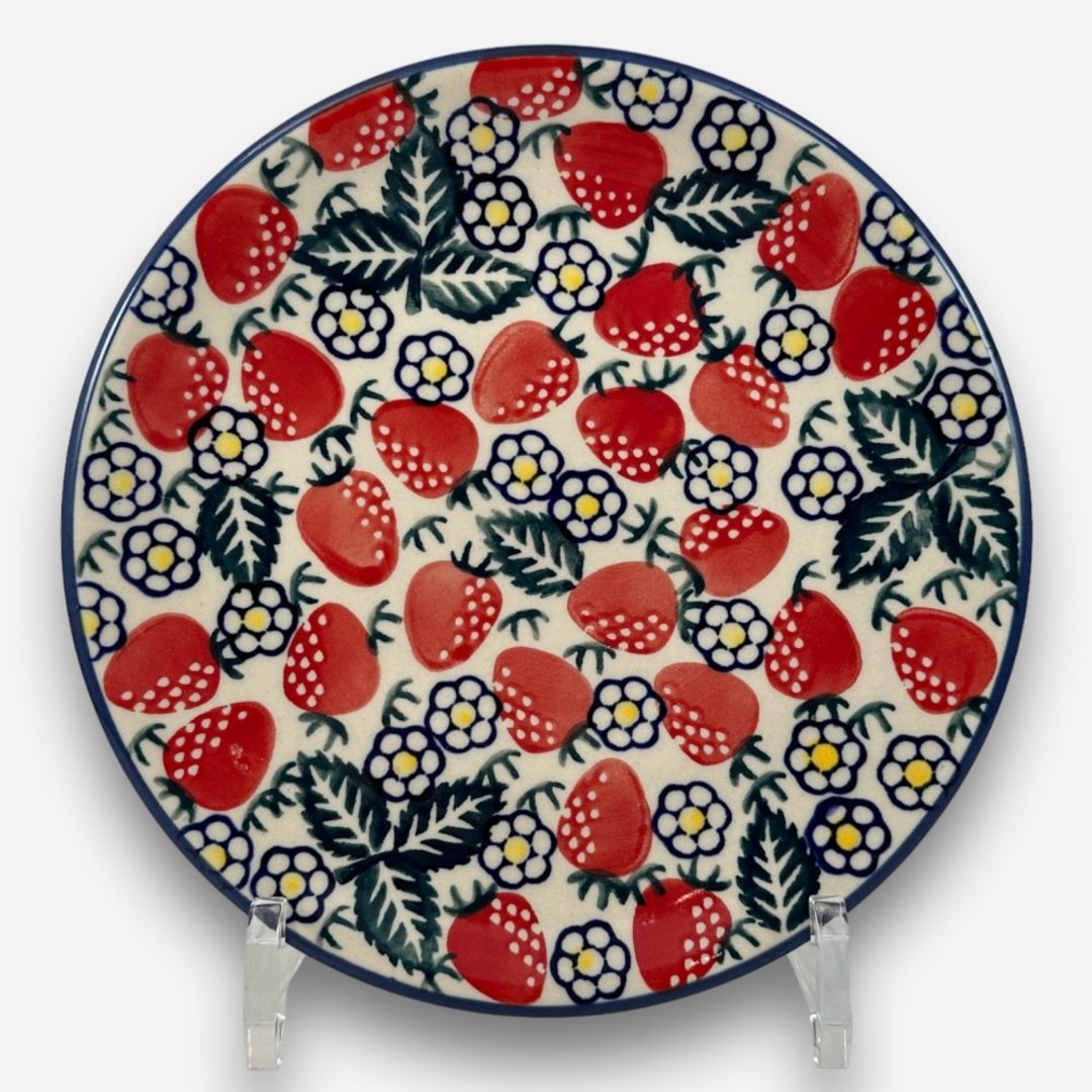 波兰手绘手工陶-圆盘 18cm 野草莓系列 设计师款 - 盘子/餐盘/盘架 - 陶 红色
