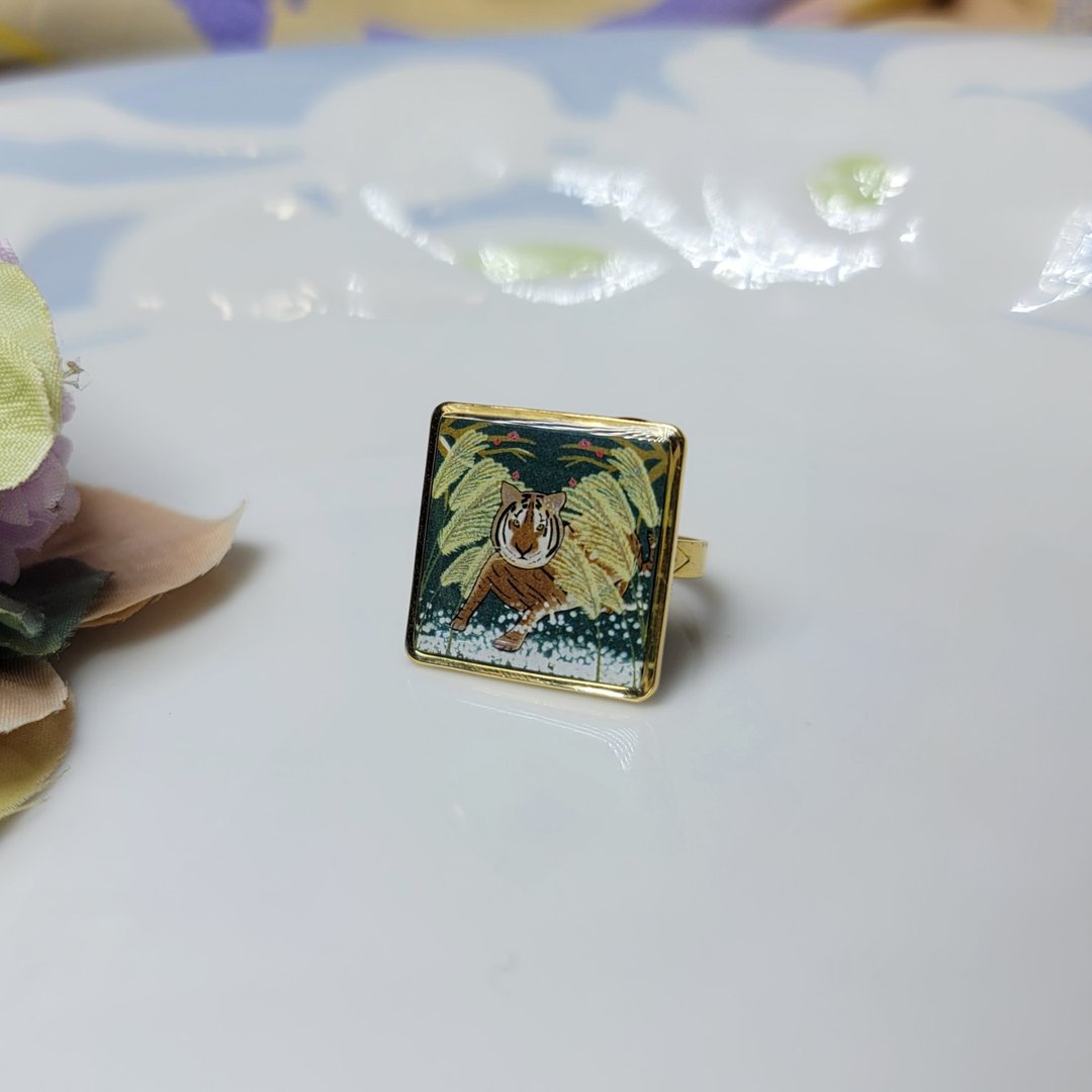 大雪 节气花砖 手作 戒指 徽章 别针 - 戒指 - 铜/黄铜 多色