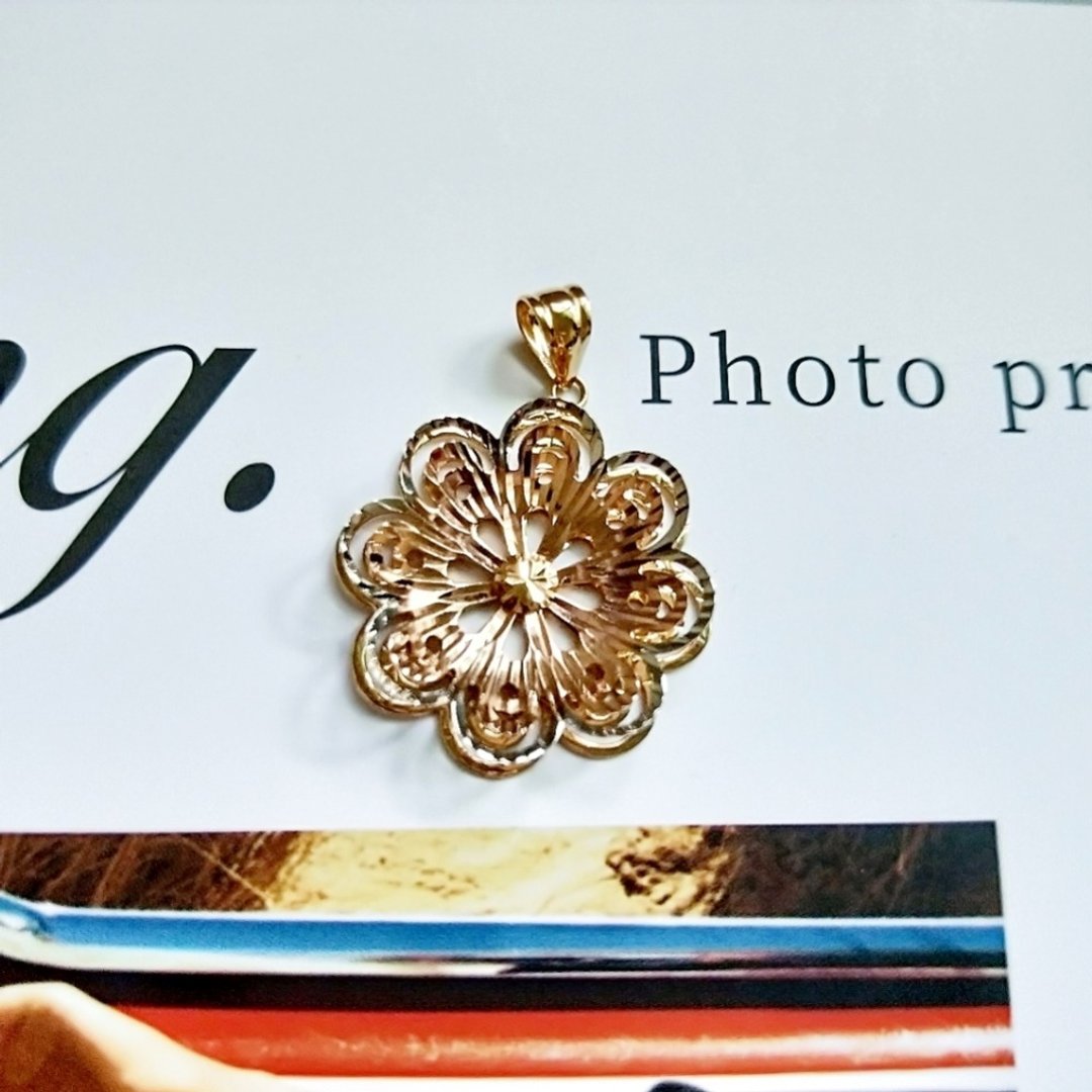 Eli Jewelry 意大利4D贵气璀璨三色大花朵14K金坠子坠头 - 项链 - 贵金属 