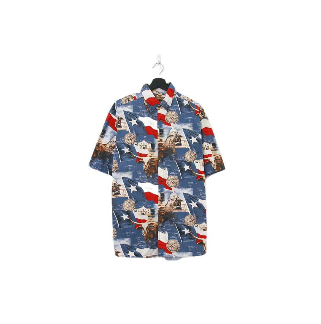 Back to Green-经典图腾短袖衬衫 德州地图 fs-12//vintage shirt - 男装衬衫 - 棉 