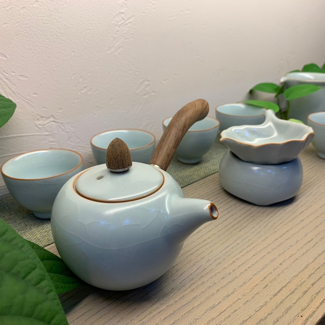 台湾汝窑大师林德丰 - 10入侧把壶组(现货+预购) - 茶具/茶杯 - 陶 蓝色
