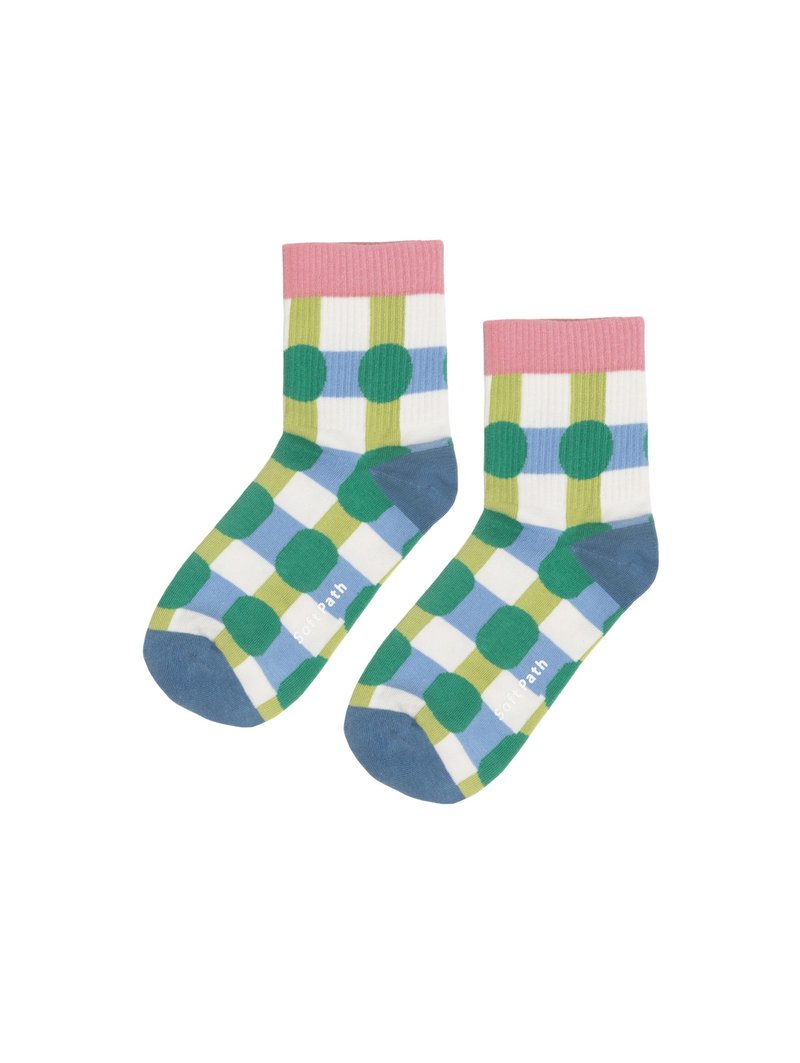 跳拍袜 - 粉绿格纹 - 袜子 - 棉．麻 