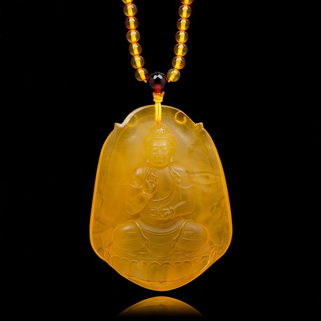 【正佳珠宝】蜜蜡琥珀 顶级金蜜 阿弥陀佛 蜜蜡琥珀吊坠 - 项链 - 半宝石 多色
