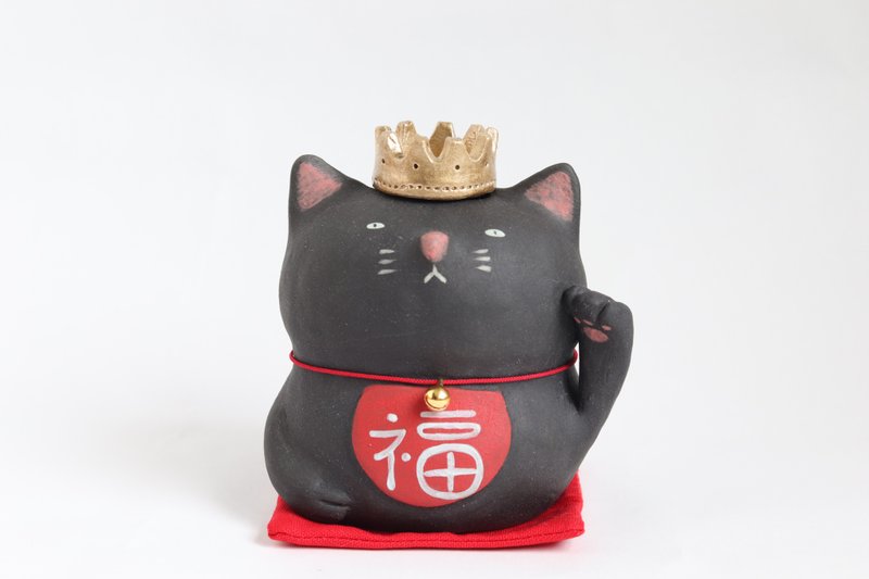 Beckoning black cat king vase Left hand [Made-to-order] - 摆饰 - 陶 黑色