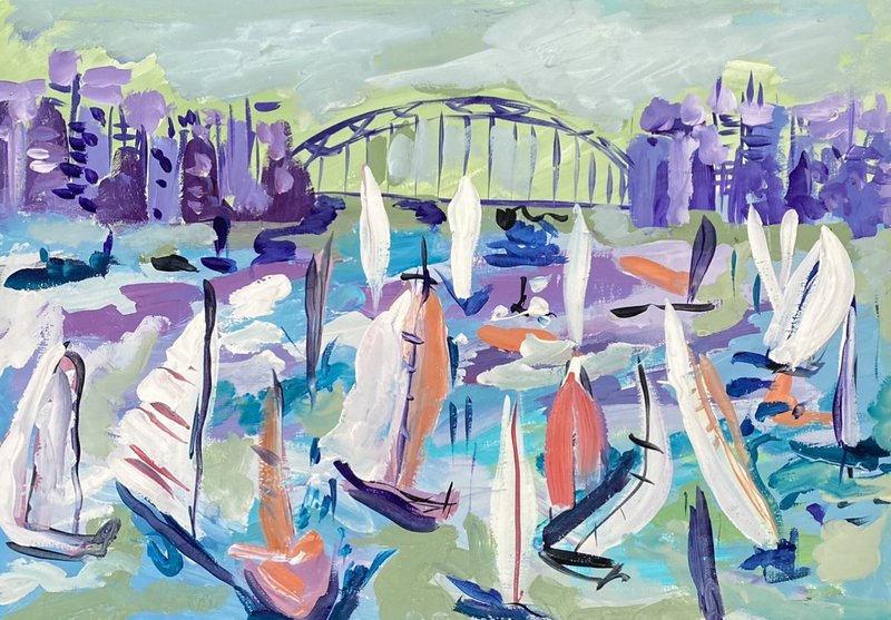 セリング纸にオリジナルのガッシュ絵画海景絵画抽象芸术钓り家の - 墙贴/壁贴 - 纸 蓝色