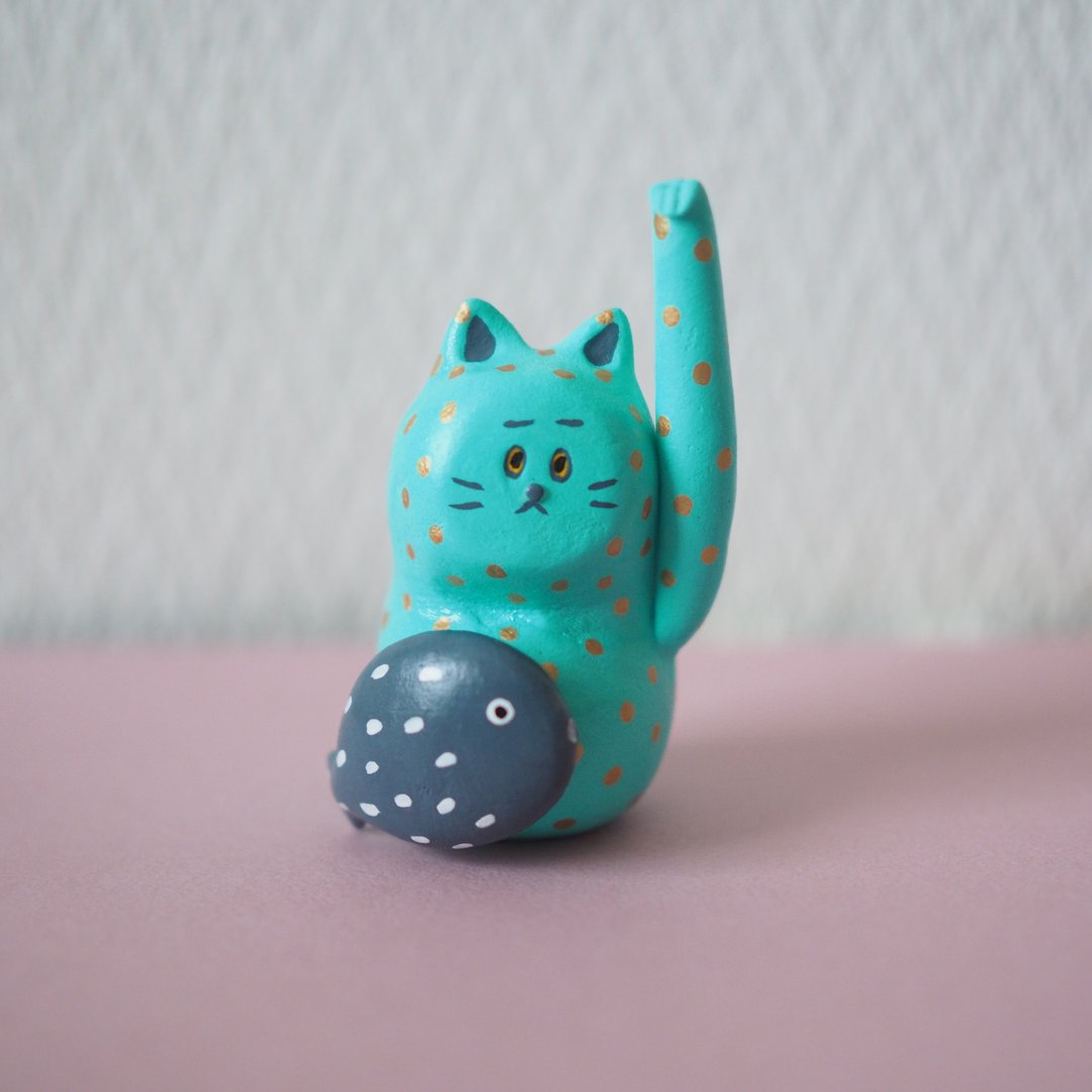 高高兴兴的猫 - 玩偶/公仔 - 粘土 绿色