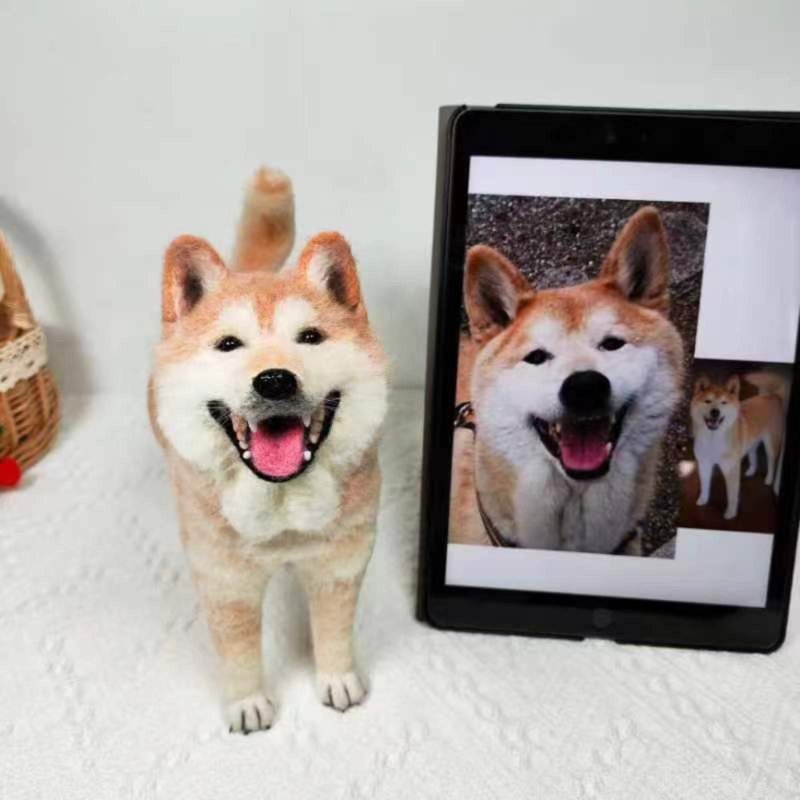 定制 逼真犬 毛孩 宠物 柴犬 羊毛毡 娃娃 似颜绘 纪念 狗狗 q2 - 玩具 - 羊毛 多色